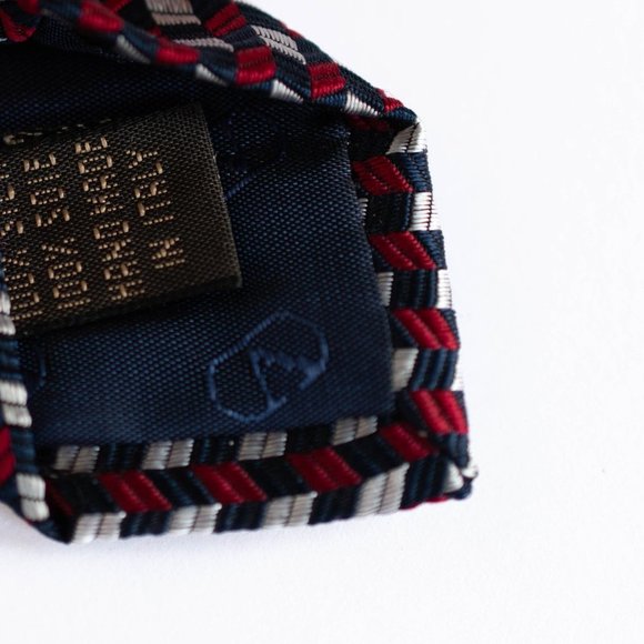 VALENTINO Men's Designer Silk Necktie Burgundy Red Blue Silver Made in Italy - Picture 5 of 5